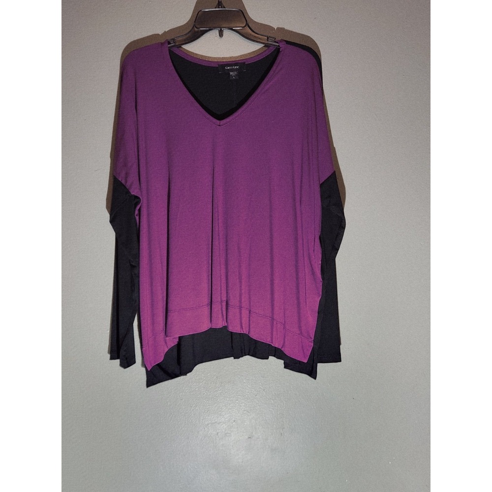Karen Kane  Colorblock V-Neck Blouse‎ Women's  Magenta and Black ...size L